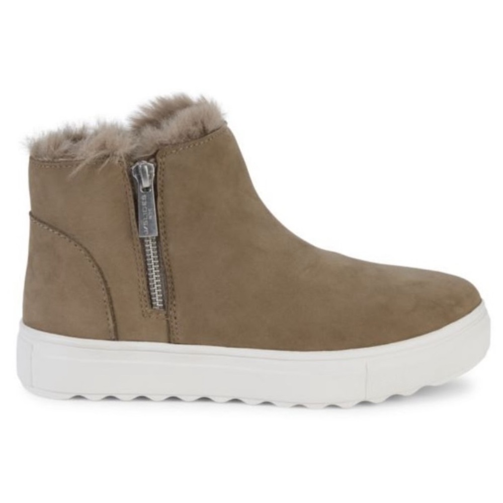 J. SLIDES Poppy Waterproof Faux Fur-Lined Suede Booties.
